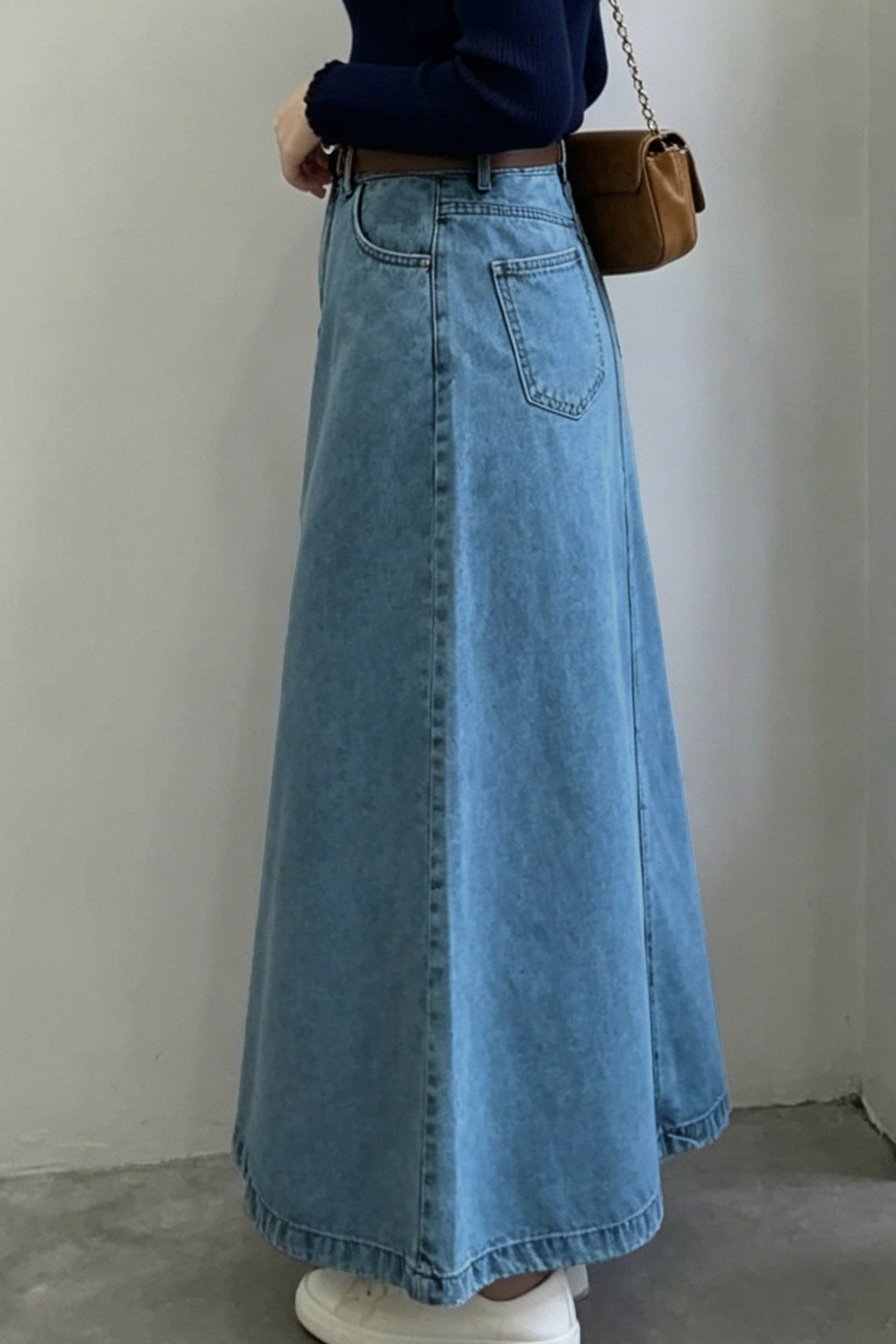 Classic A-Line Denim Maxi Skirt Lavish Daily