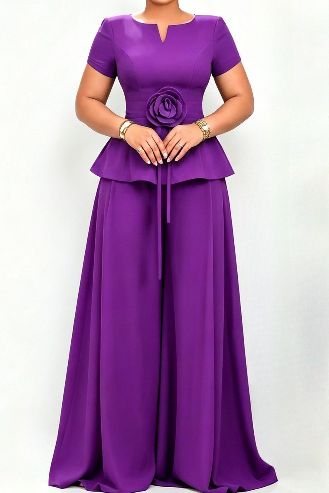 3D Floral Peplum & Wide Leg Matching Set Lavish Daily