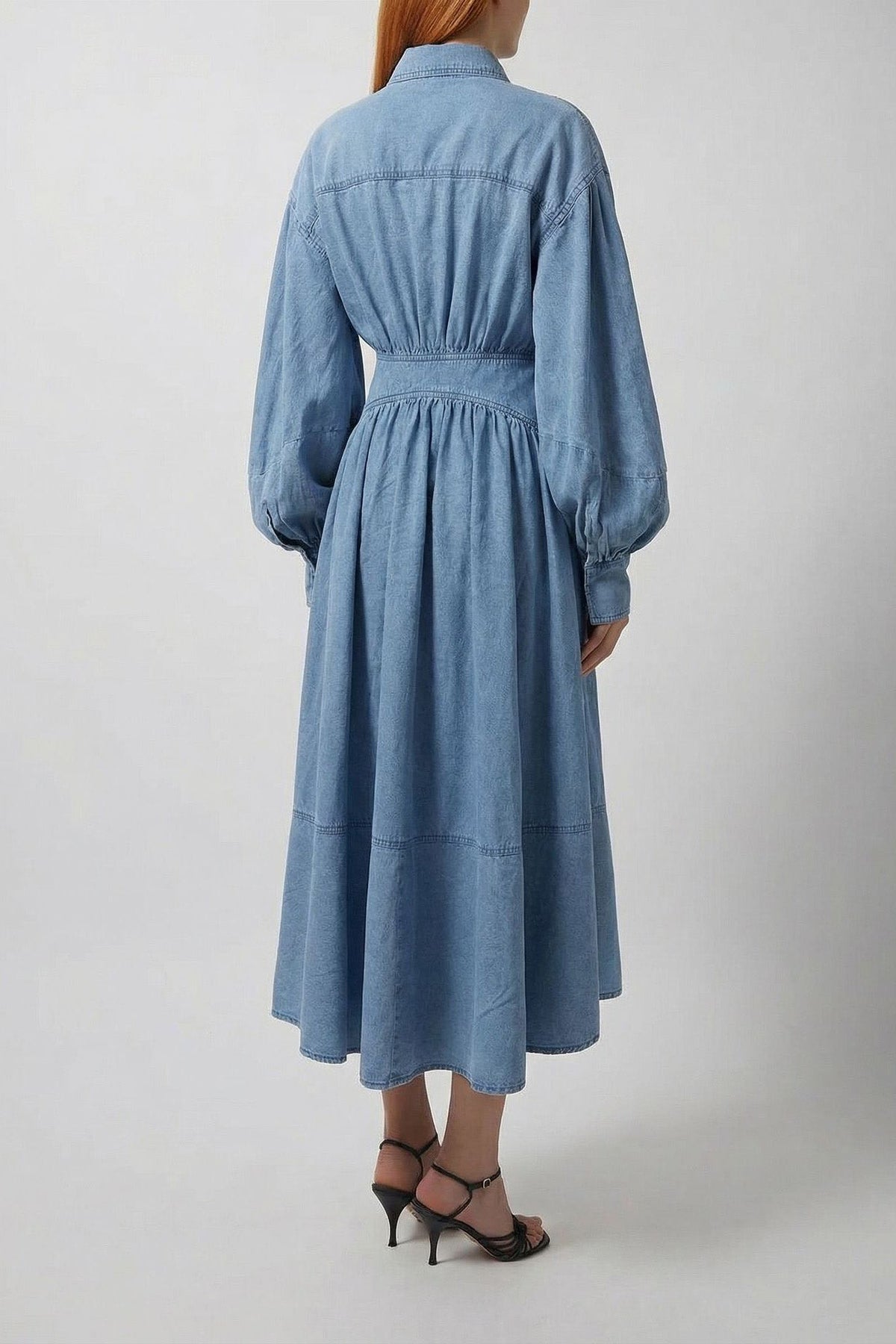 Ruched Asymmetric Button Denim Maxi Lavish Daily
