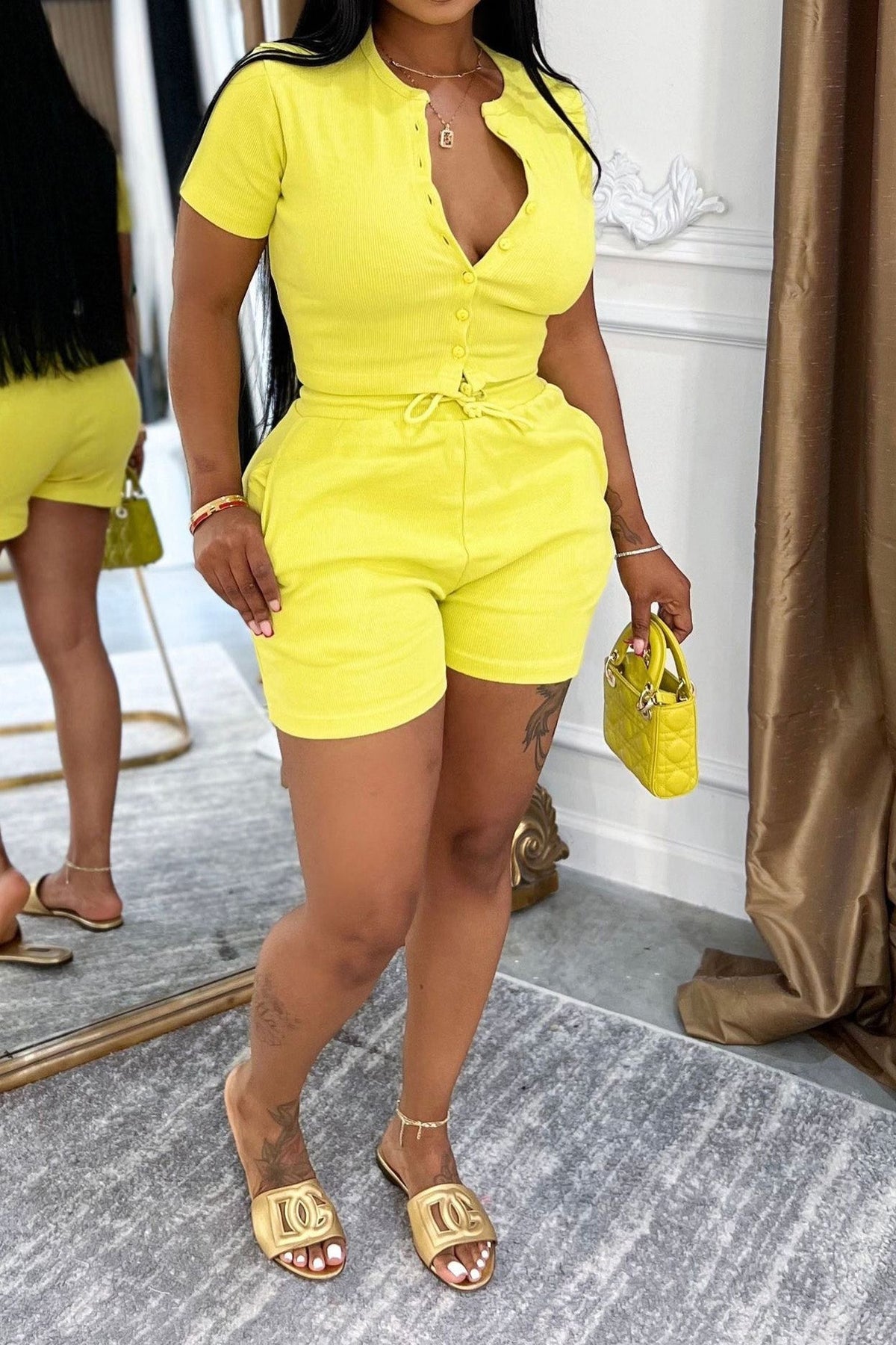 Short Sleeve Top & Ribbed Shorts 2 Piece Sets Lavish Daily
