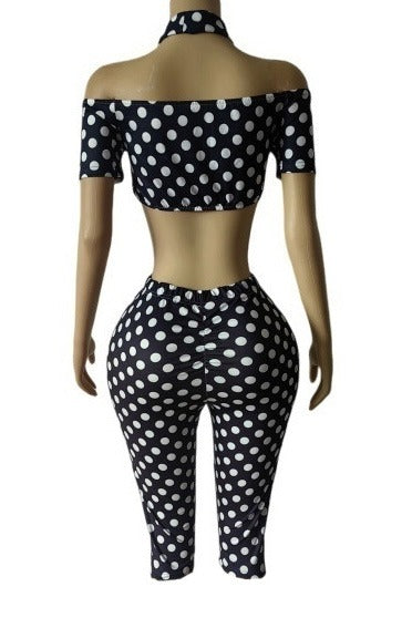 Polka Dot Off Shoulder Biker Shorts Set Lavish Daily