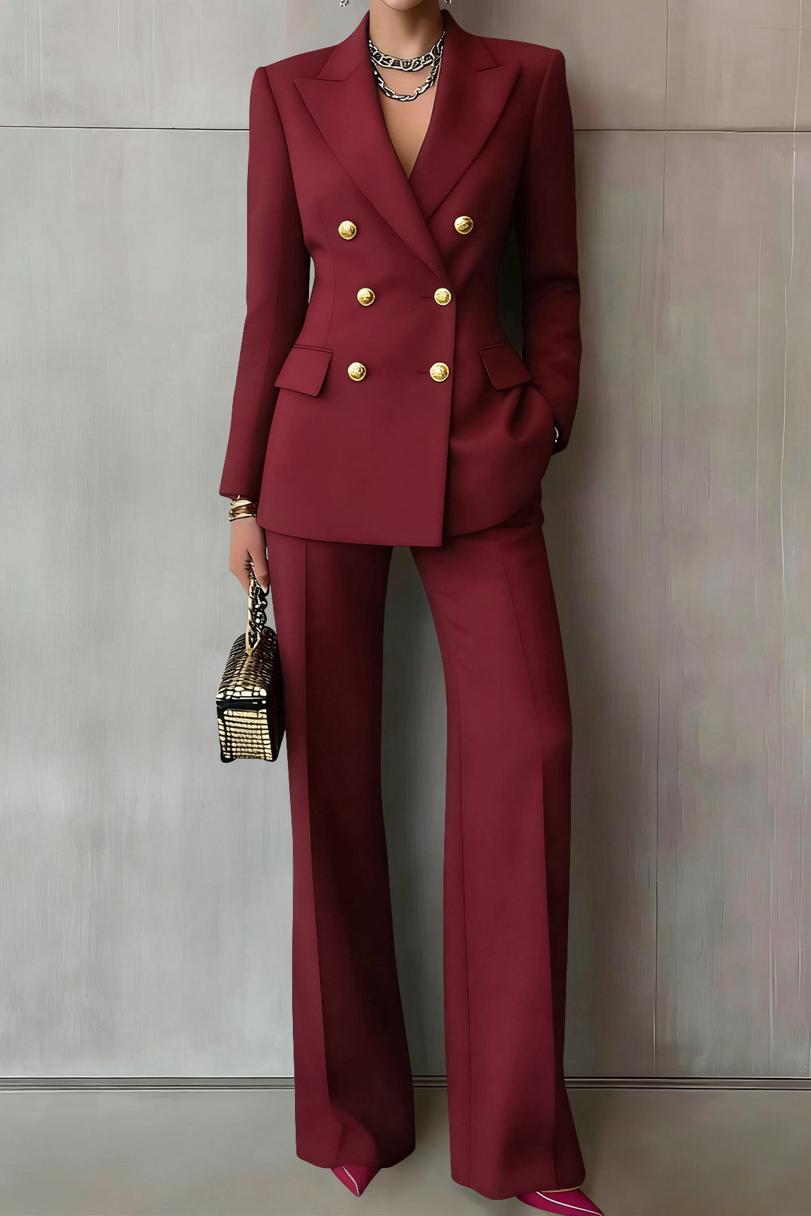 Double-Breasted Blazer & Wide-Leg Pants Set Lavish Daily