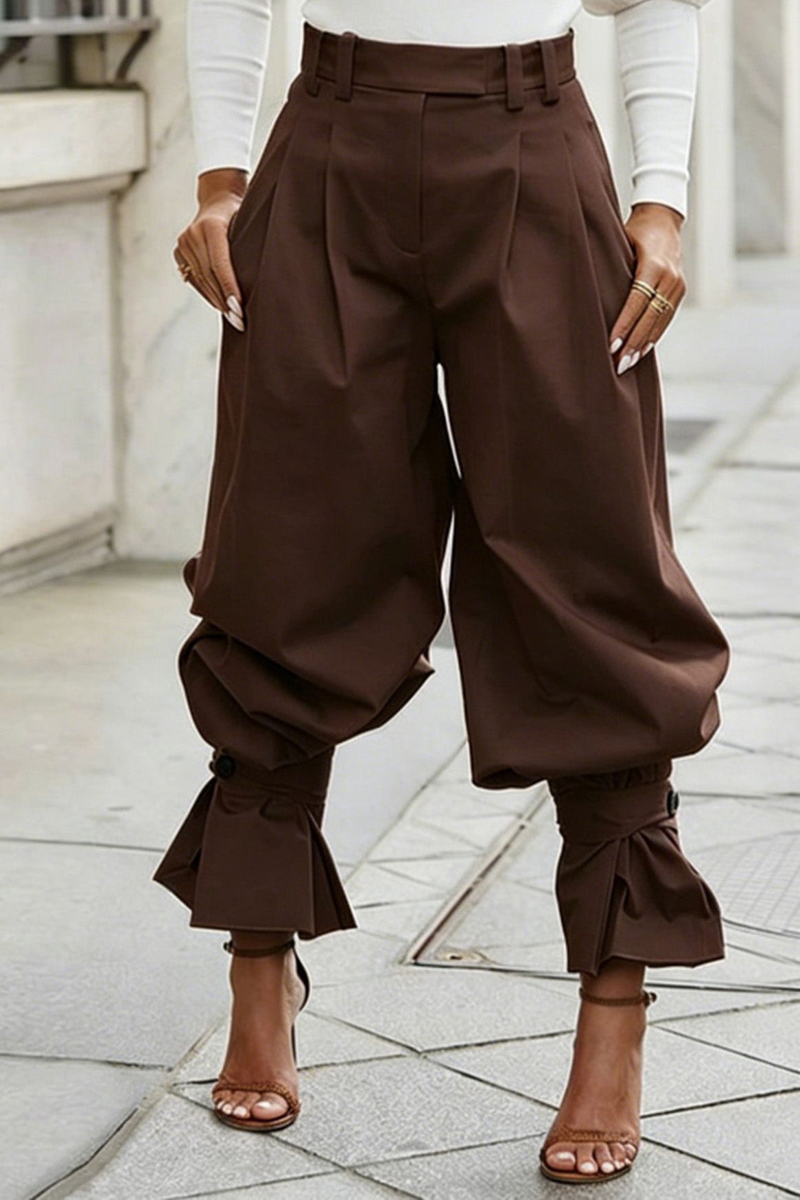 Pleated Ruffle-Cuff Balloon Trousers Lavish Daily