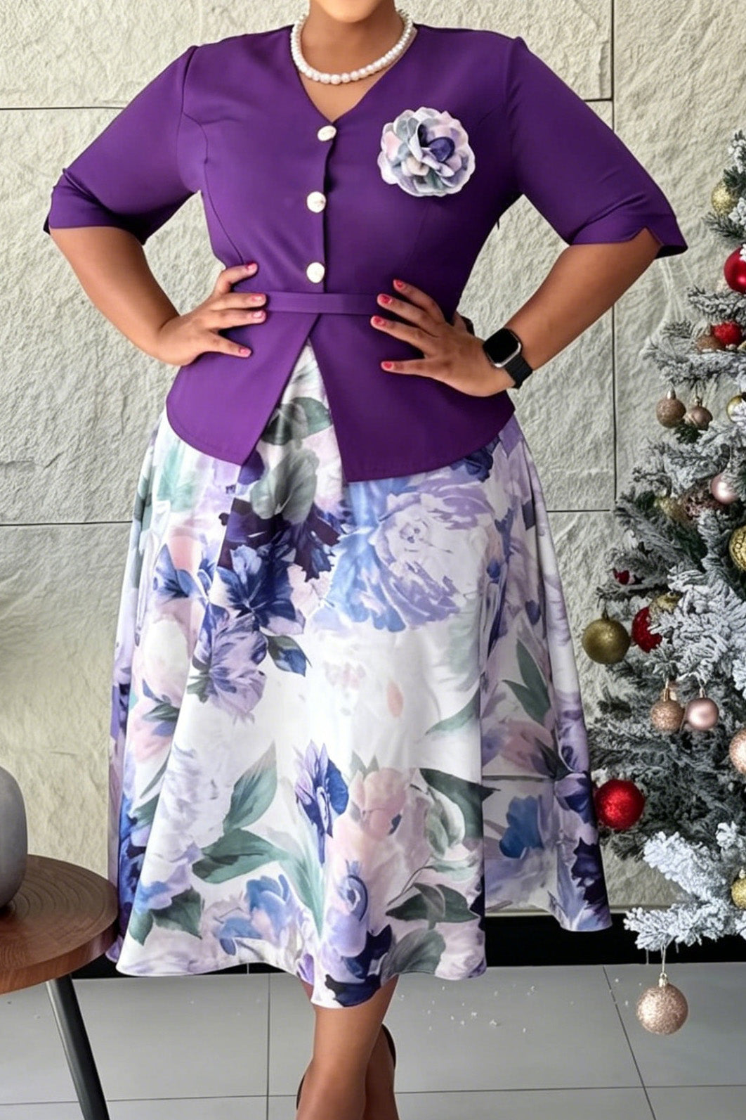 Mock Two-Piece Floral A-Line Dress Lavish Daily
