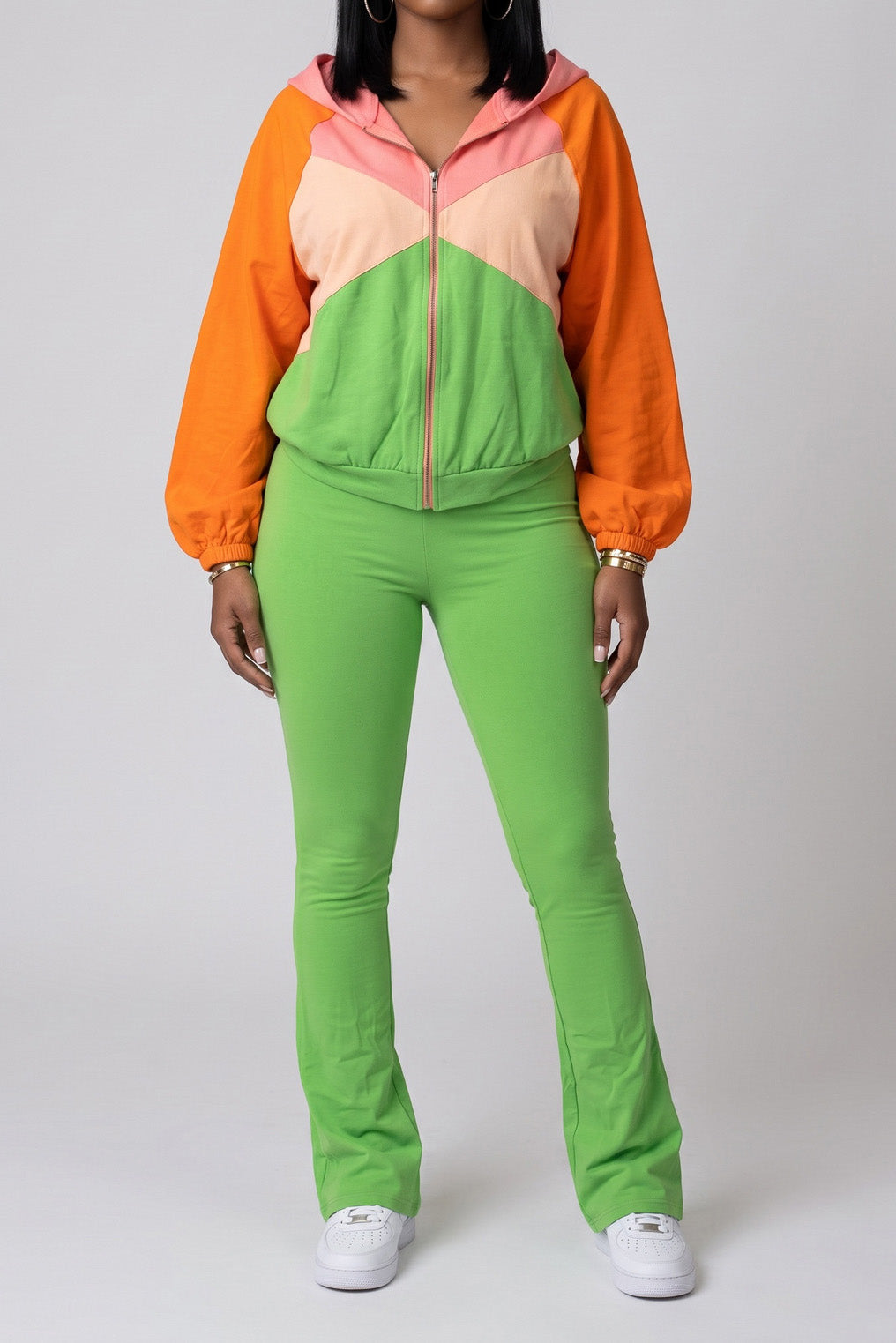 Zip-Front Contrast Panel Track Pants Set Lavish Daily