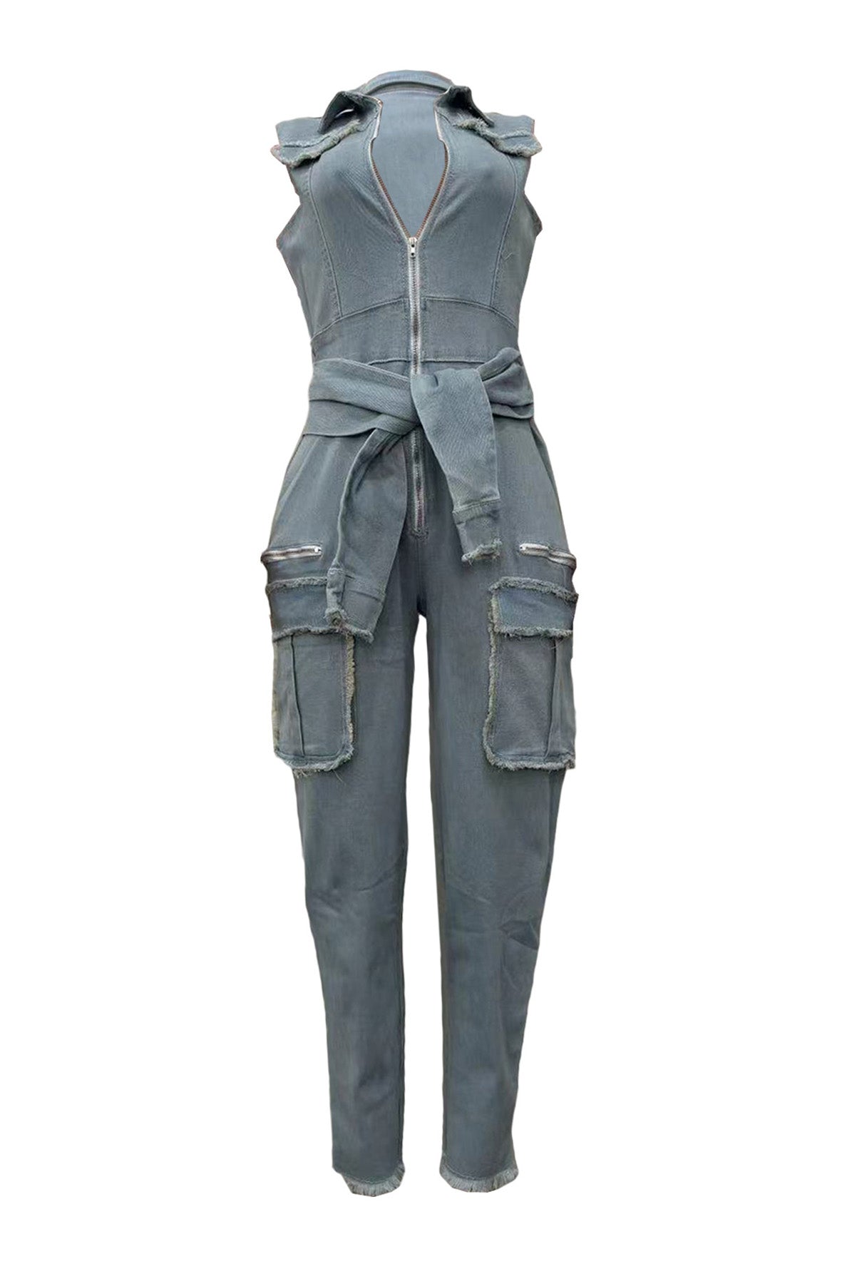 Sleeveless Tummy Control Zip Up Lapel Jumpsuit Lavish Daily