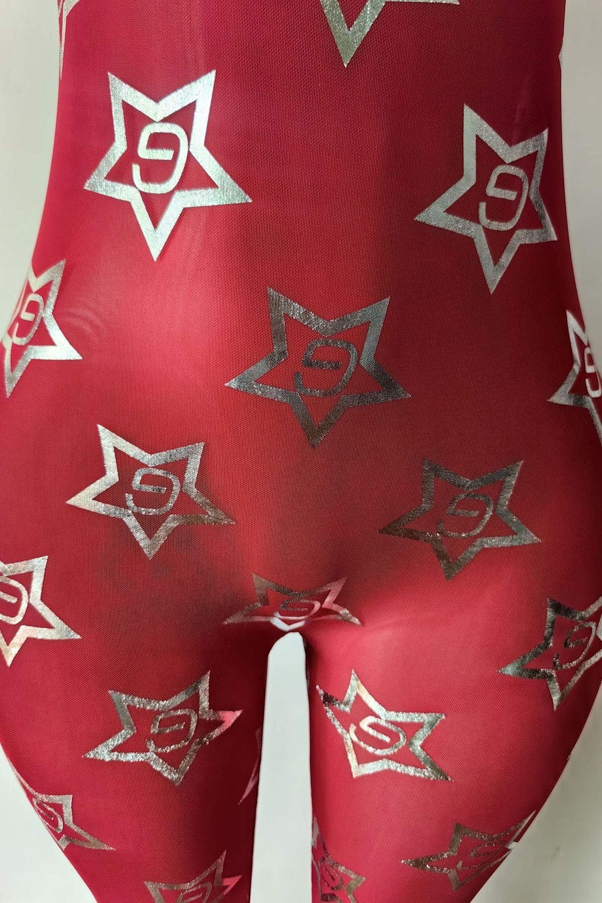 Metallic Star Print Mesh Jumpsuit Lavish Daily