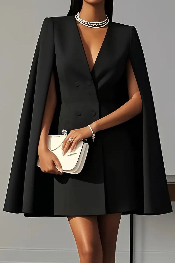 Cape Sleeve V-Neck Blazer Dress Lavish Daily