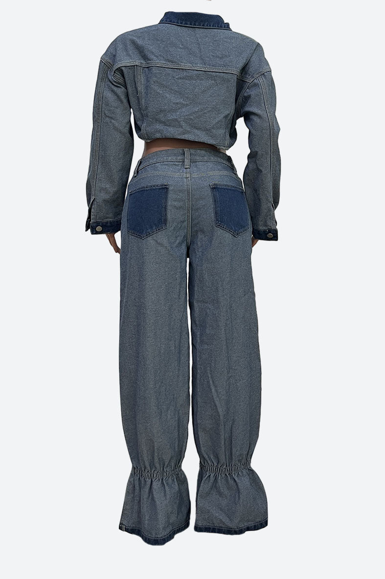 Contrast Cropped Jacket & Pant Set Lavish Daily
