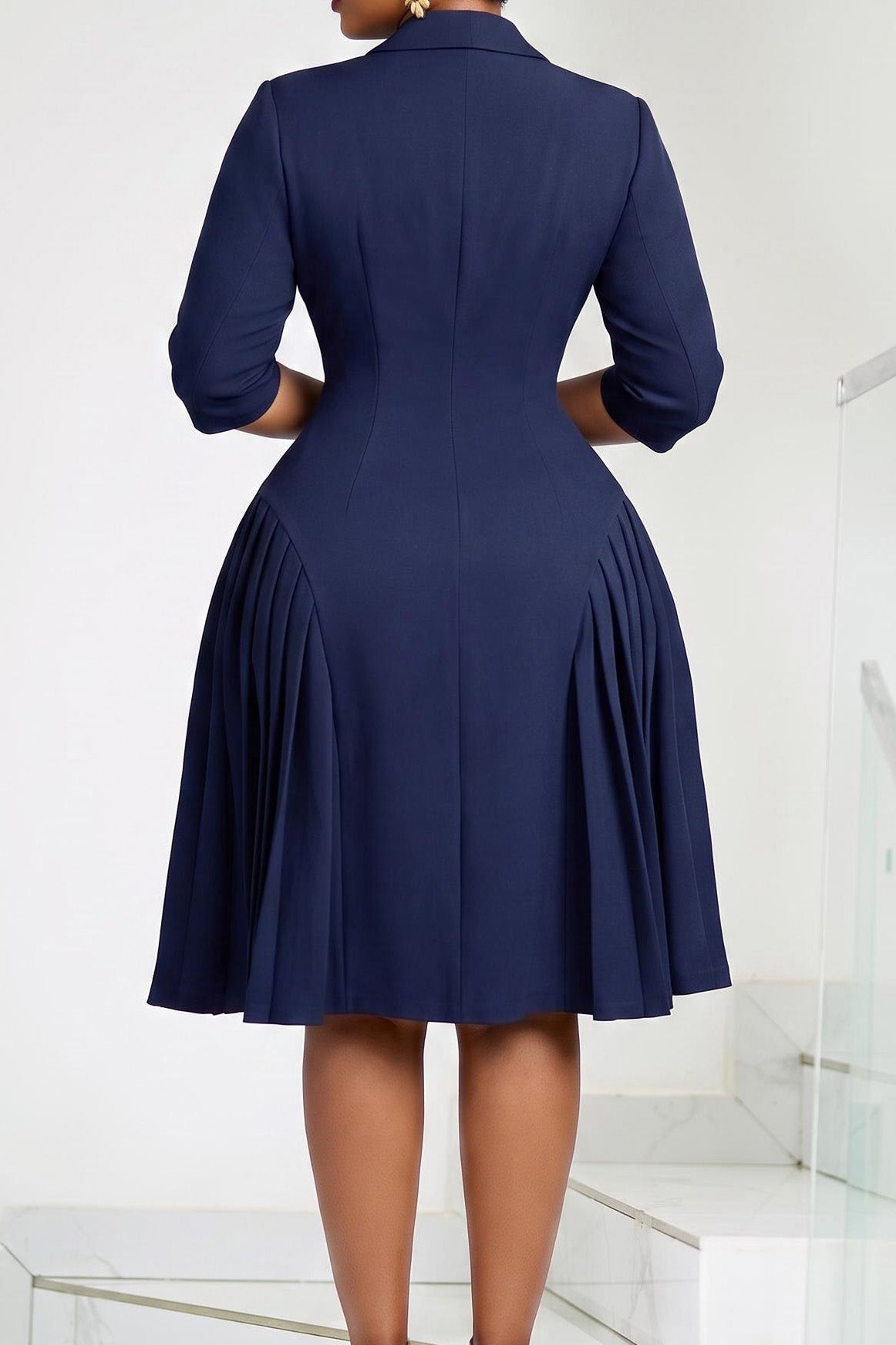 Pleated Button Front Blazer Midi Dress Lavish Daily