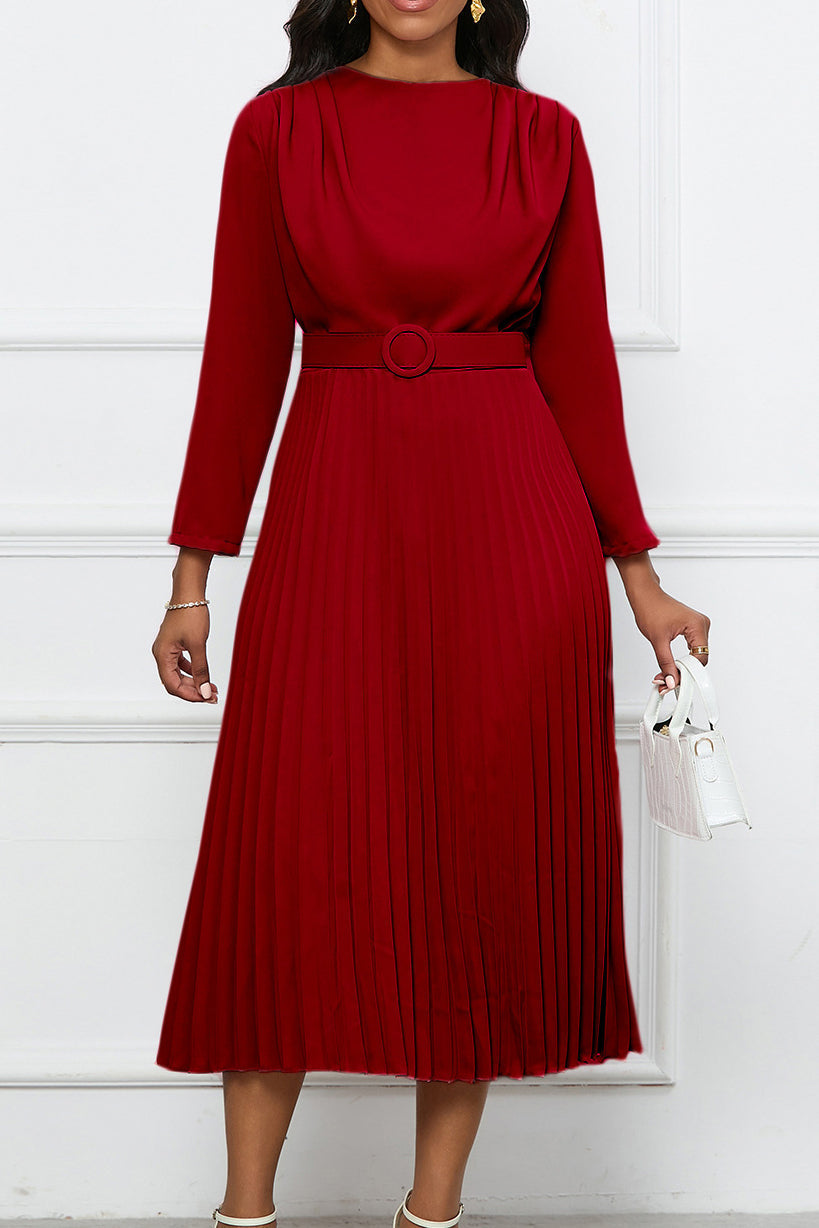 Elegant Pleated Career Solid Dress Lavish Daily