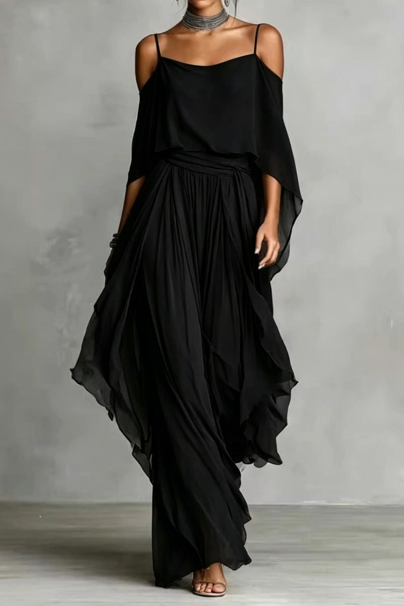 Draped Cold Shoulder Palazzo Pant Set Lavish Daily