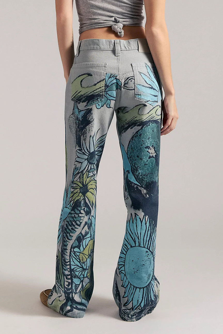 High-Waisted Statement Print Wide Leg Jeans Lavish Daily