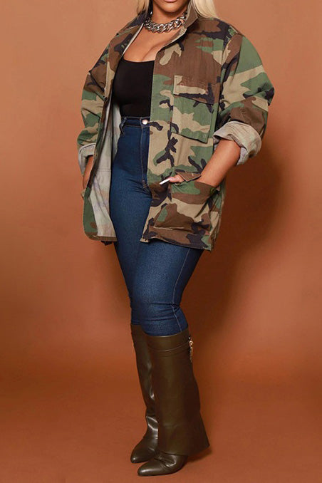 Classic Camo Print Multi-Pocket Jacket Lavish Daily