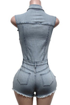 Fringe Denim Romper Lavish Daily