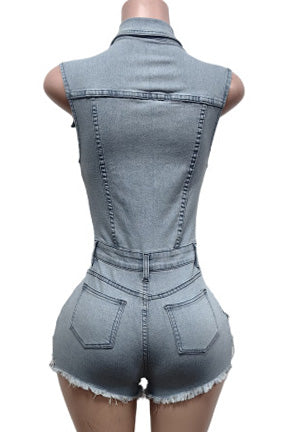 Fringe Denim Romper Lavish Daily