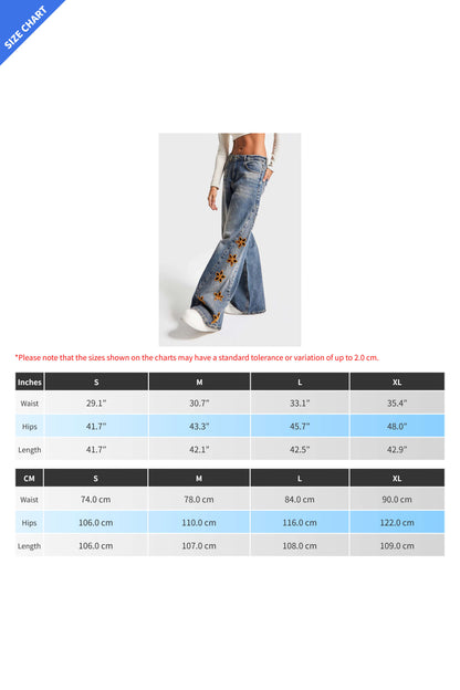 Wide Leg Floral Embroidered Denim Jeans Lavish Daily