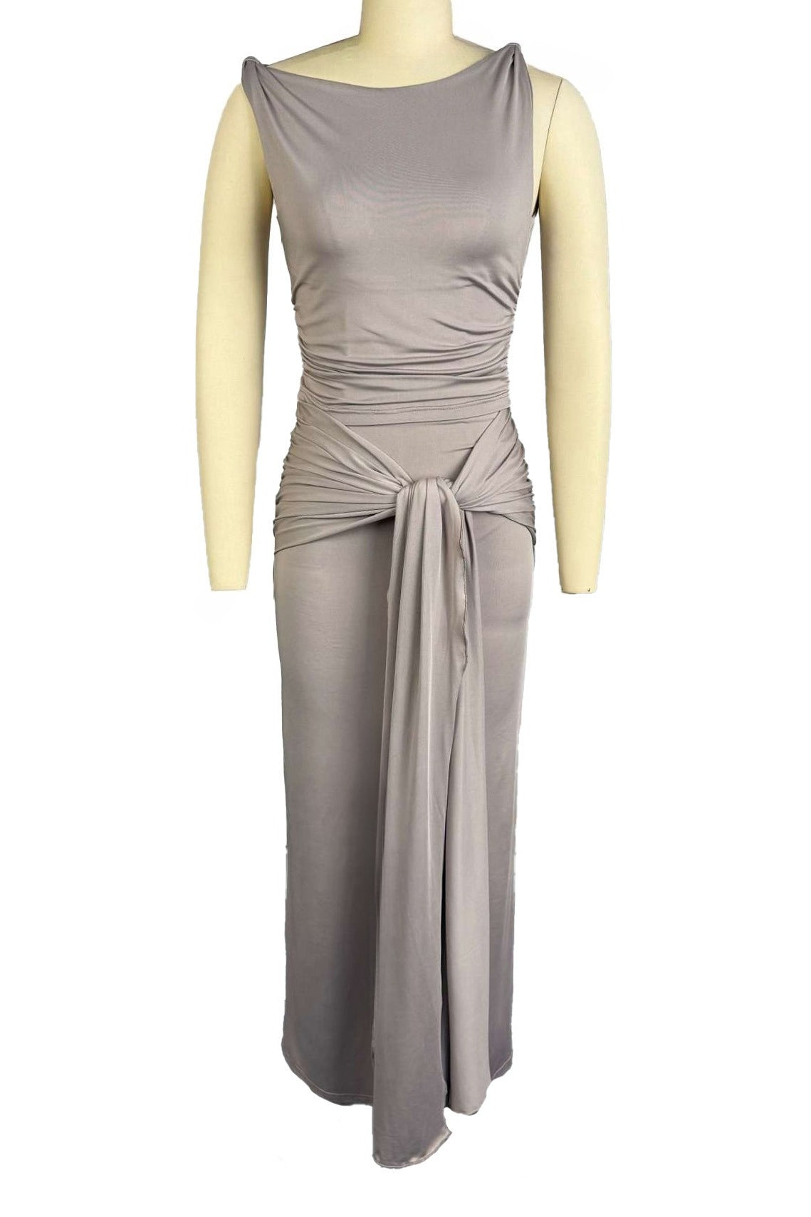 Draped Knot-Front Ruched Maxi Dress Lavish Daily