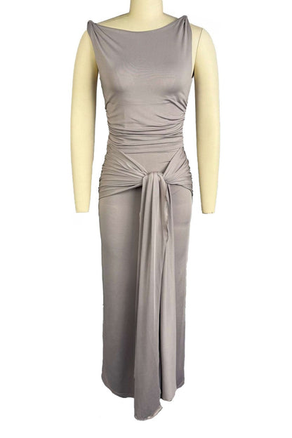 Draped Knot-Front Ruched Maxi Dress Lavish Daily