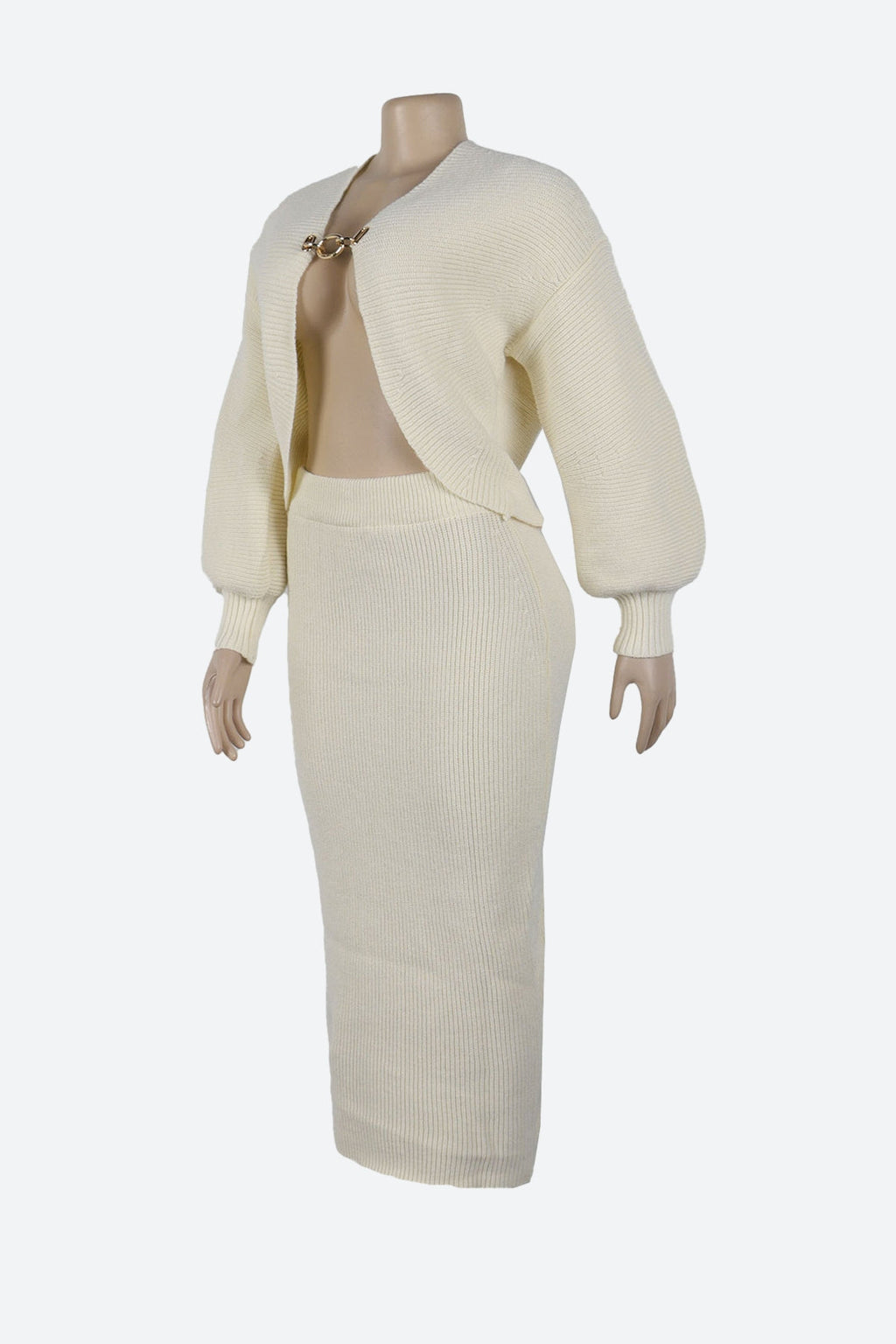 Lantern Sleeve Cardigan Midi Skirt Knit Set Lavish Daily