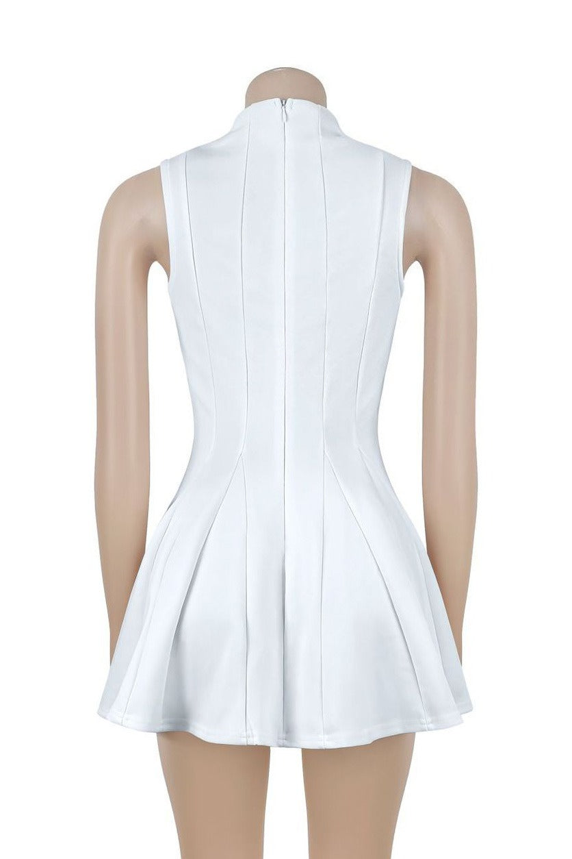 Square Neck Button Front Pleated Mini Dress Lavish Daily