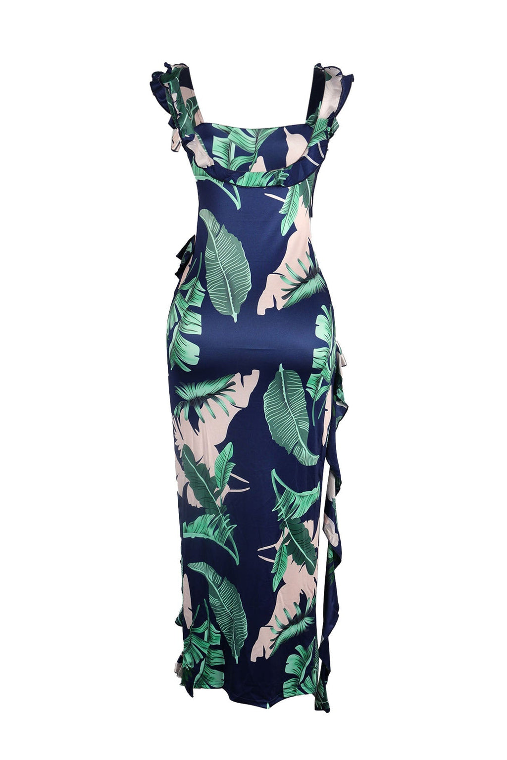 Long Strapless Dress With Slits and Tropical Print Lavish Daily