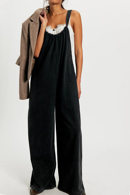 Slouchy Tie-Back Wide Leg Denim Jumpsuit Lavish Daily