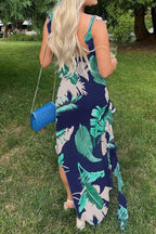 Long Strapless Dress With Slits and Tropical Print Lavish Daily