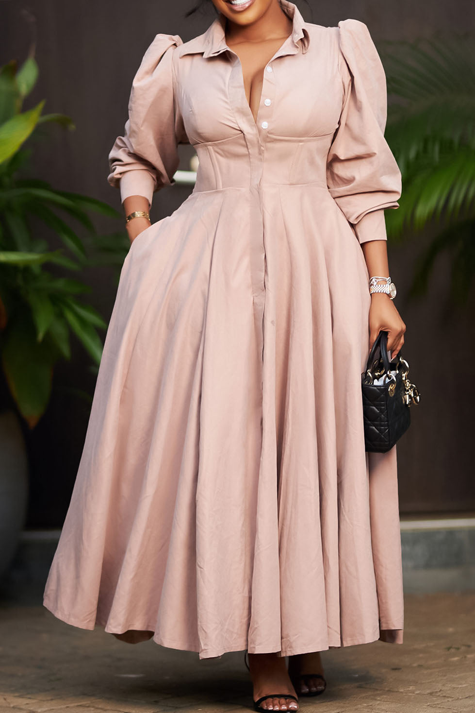 Long Sleeve Flared Maxi Dress Lavish Daily