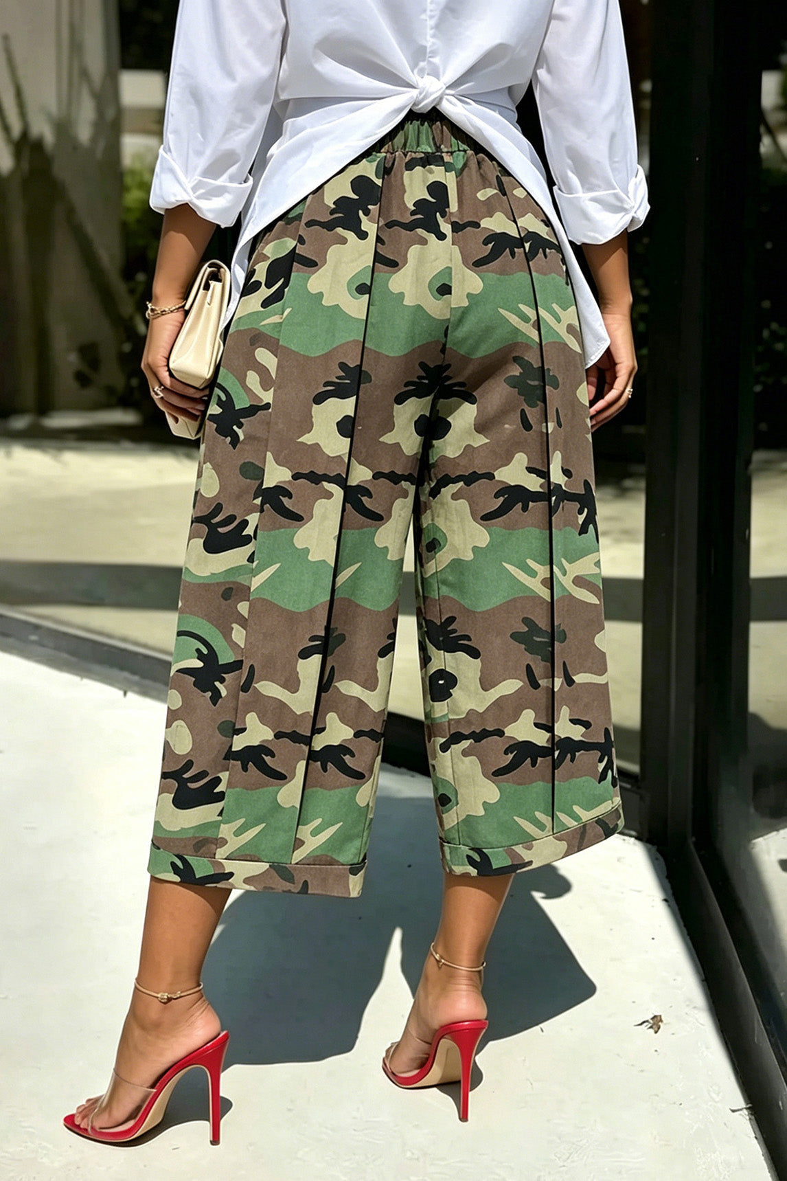 High-Waist Pleated Wide Leg Cropped Pants Lavish Daily