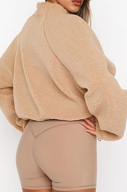 Solid Color Zip-Up Long Sleeve Plush Jacket Lavish Daily