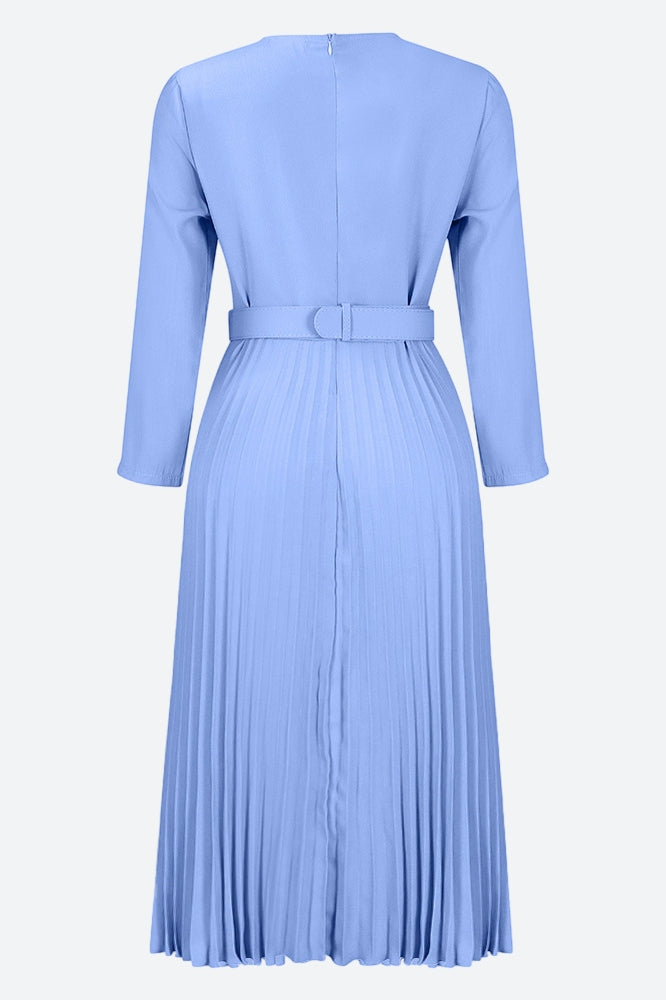 Elegant Pleated Career Solid Dress Lavish Daily
