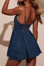 Spaghetti Strap High Waist Denim Flare Dress Lavish Daily