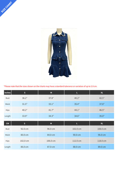 Embellished Collar Ruffle Denim Mini Dress Lavish Daily