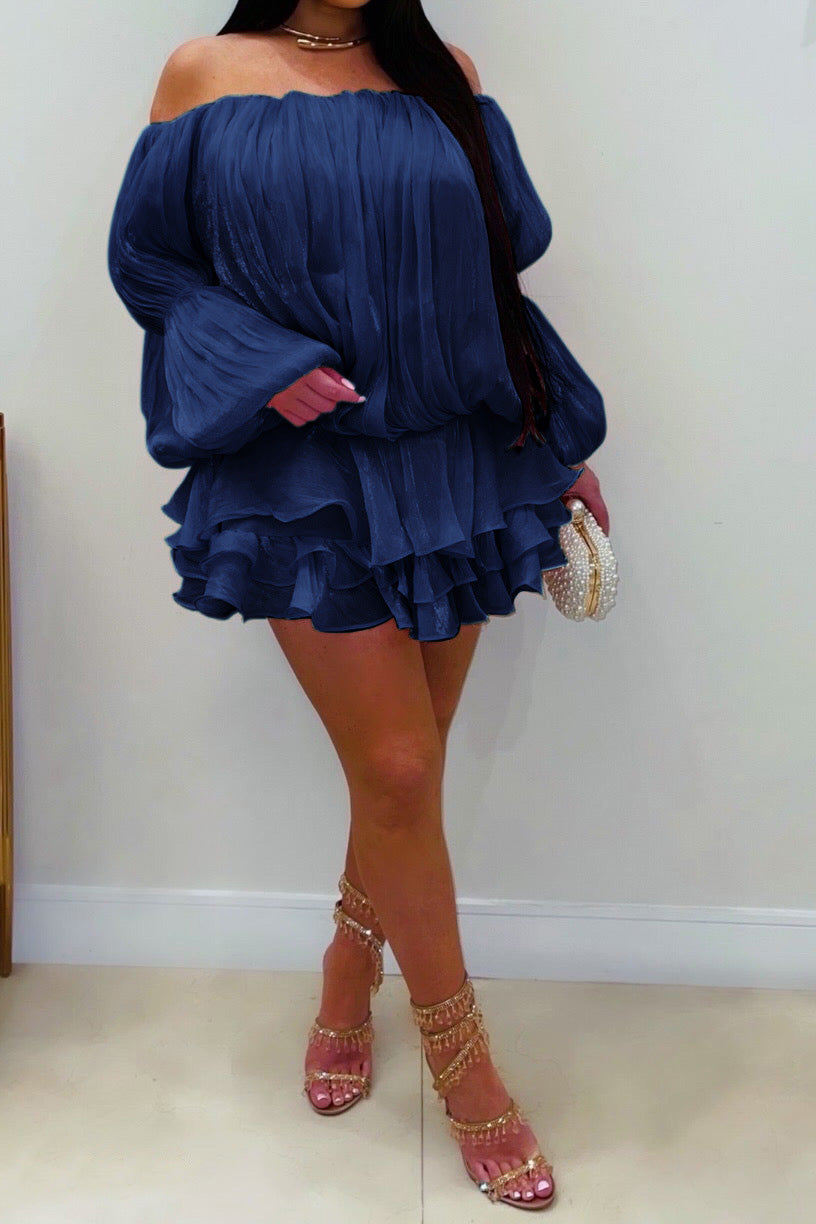 Plisse Off-Shoulder Tiered Mini Dress Lavish Daily