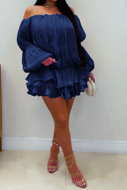 Plisse Off-Shoulder Tiered Mini Dress Lavish Daily