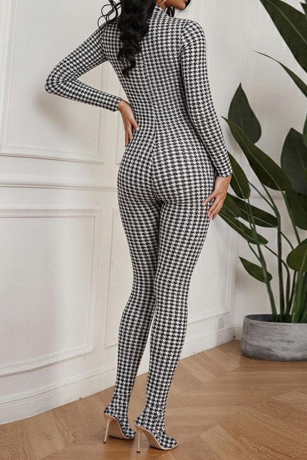 Print Turtleneck Long Sleeve Jumpsuit Lavish Daily