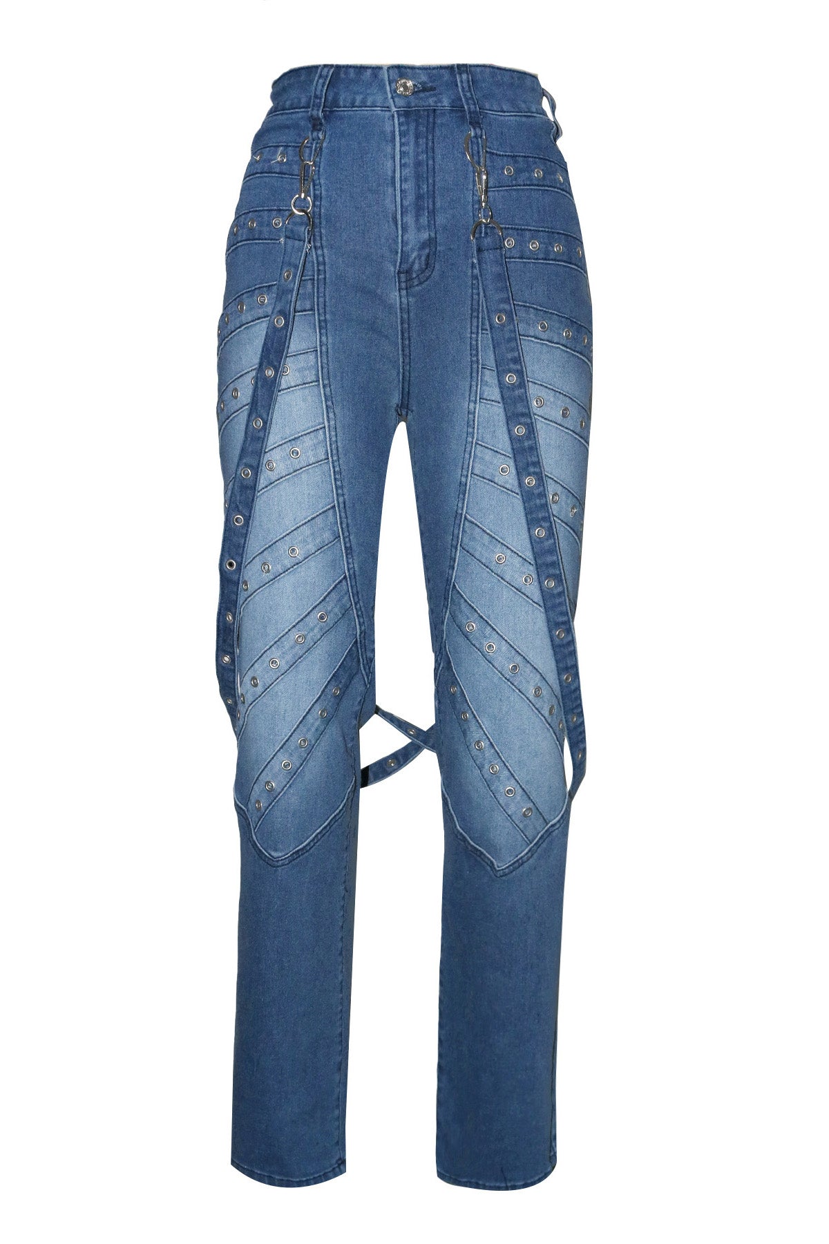 High Waist Metallic Studded Denim Jeans Lavish Daily