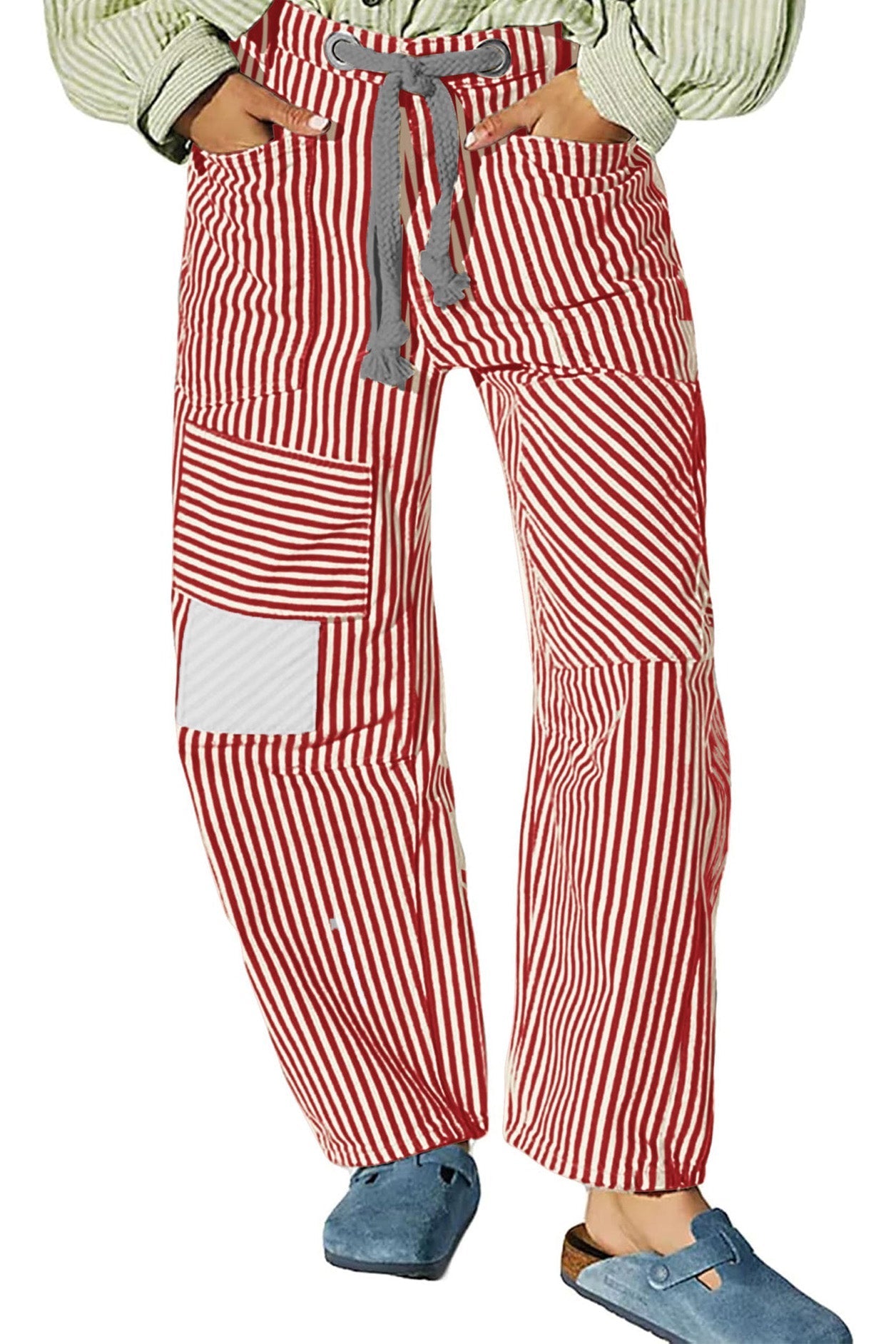 Loose Casual Striped Wide Leg Drawstring Trousers Lavish Daily