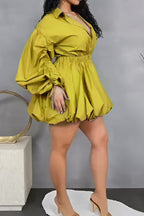 Ruched-Sleeve Button-Front Dress Lavish Daily