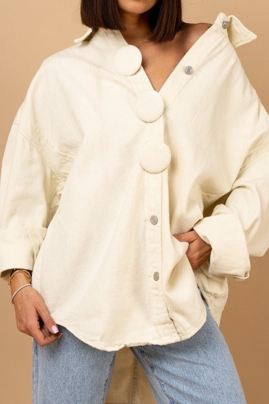Oversized Statement Button Denim Shacket LavishDaily