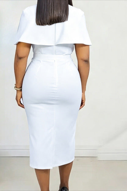 Belted Flutter Sleeve Pencil Dress Lavish Daily