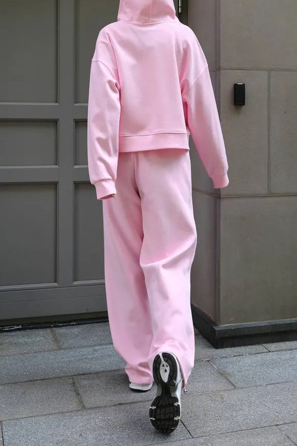 Hooded Zip Sweatshirt & Drawstring Pants Set Lavish Daily