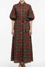 Ruffle Sleeve Plaid Button Maxi Shirt Dress LavishDaily