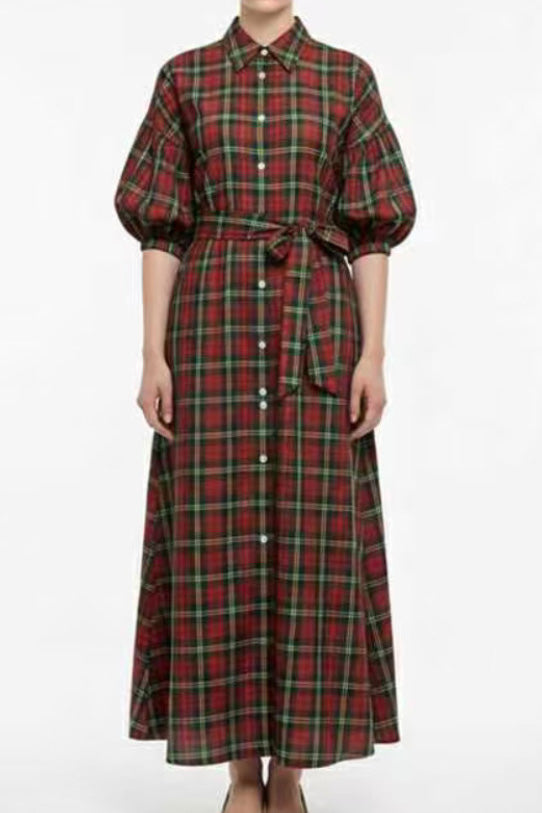 Ruffle Sleeve Plaid Button Maxi Shirt Dress LavishDaily