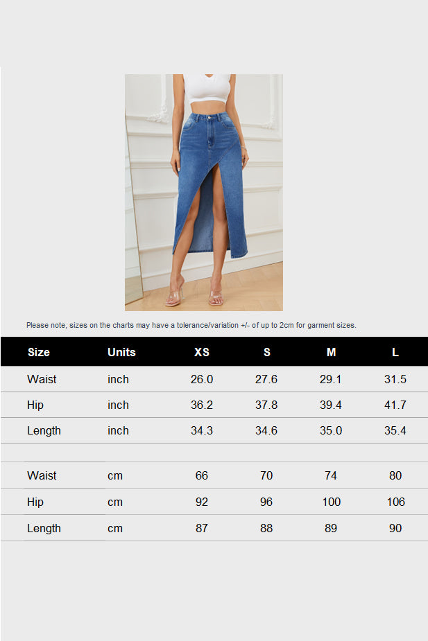 Denim Slit Maxi Skirt Lavish Daily