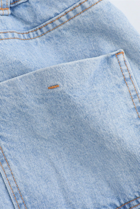 Denim Short Sleeve Romper with Pockets Lavish Daily