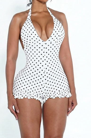 Deep V Halter Ruffle Bodycon Romper Lavish Daily