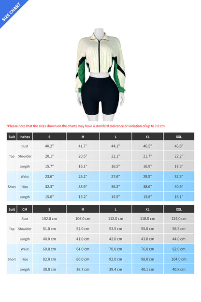 Colorblock Zip-Up Long Sleeve Top & Shorts Set Lavish Daily