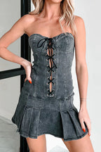 Pleated Lace-Up Mini Dress Lavish Daily